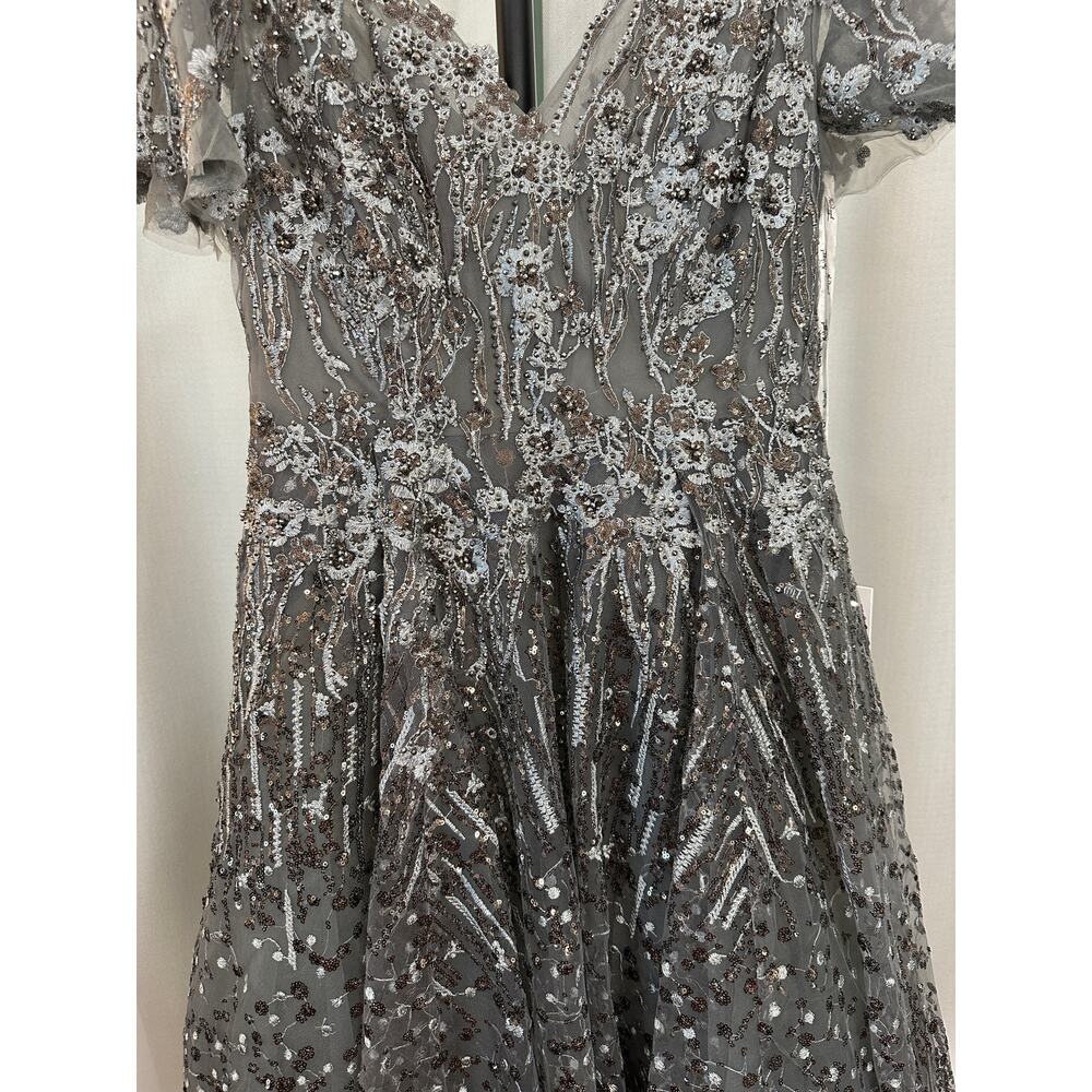 Mac Duggal Embellished Butterfly Fit Flare Tea-Length Dress Gray 20392 Sz 10 NWT - Picture 7 of 16